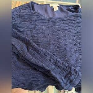 Women’s lined scoop neck blue cotton tunic sweater.
